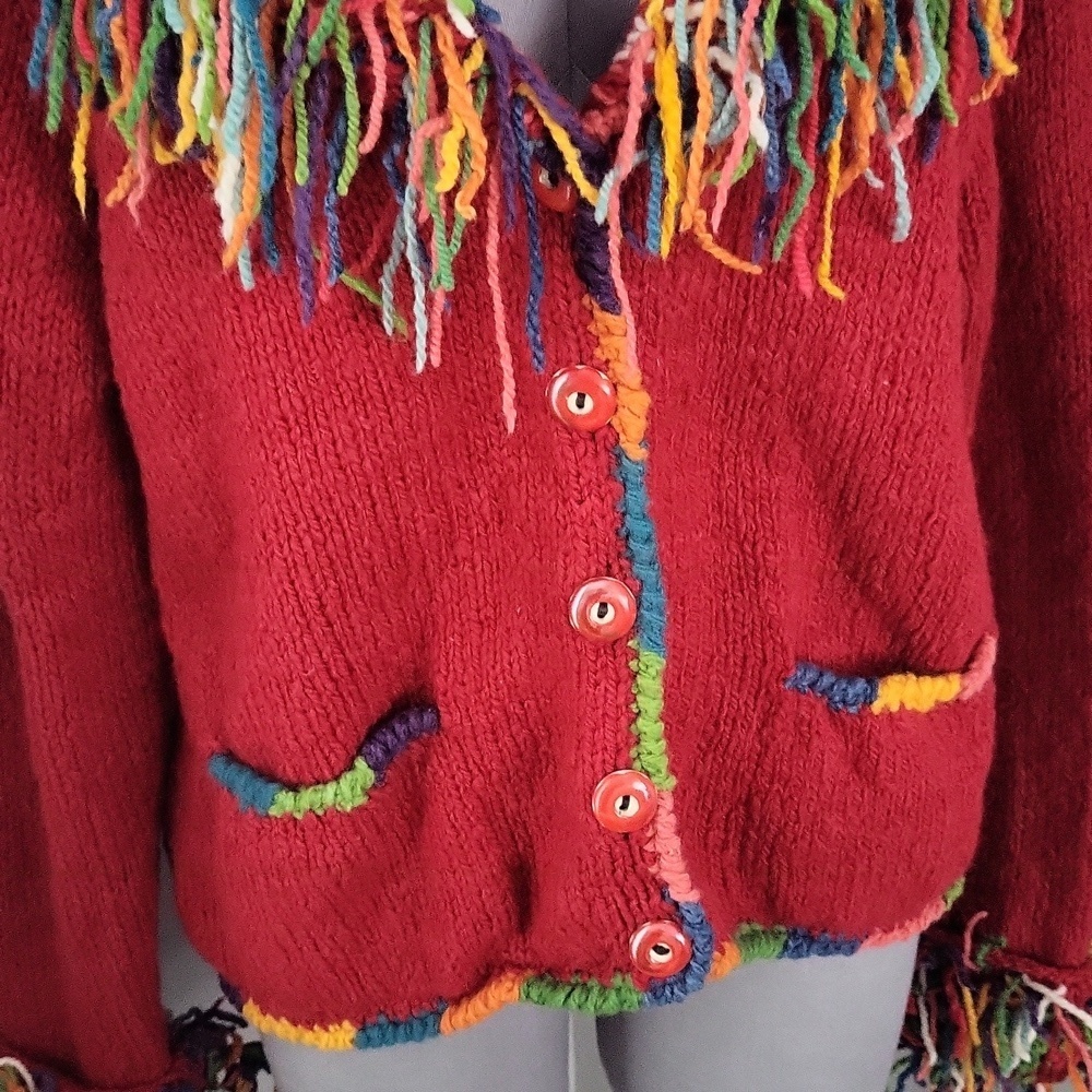 Invisible World 100% Wool Hand Knit Cardigan - Made in Bolivia - Picture 4 of 15